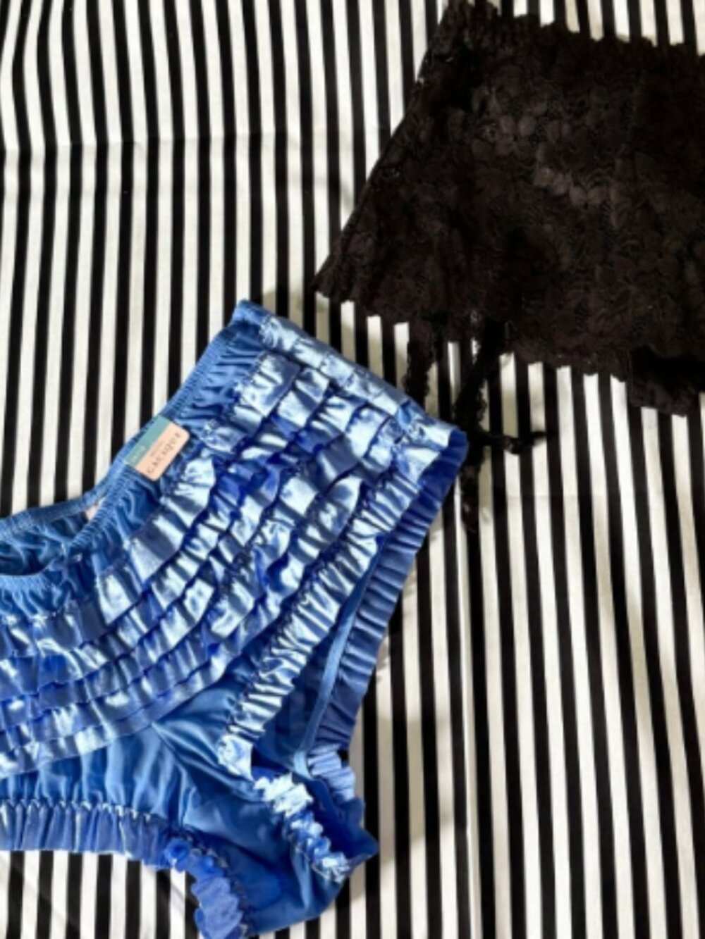 NWT Plus Sz Sexy Panty Lot Blk Lace Garter Thong Blue Satin Ruffle Boyshort